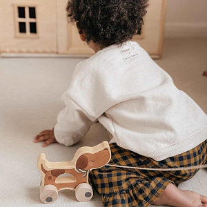 Игрушка деревянная в виде собаки на колесах Mrs. Ertha "Poppy", коричневая